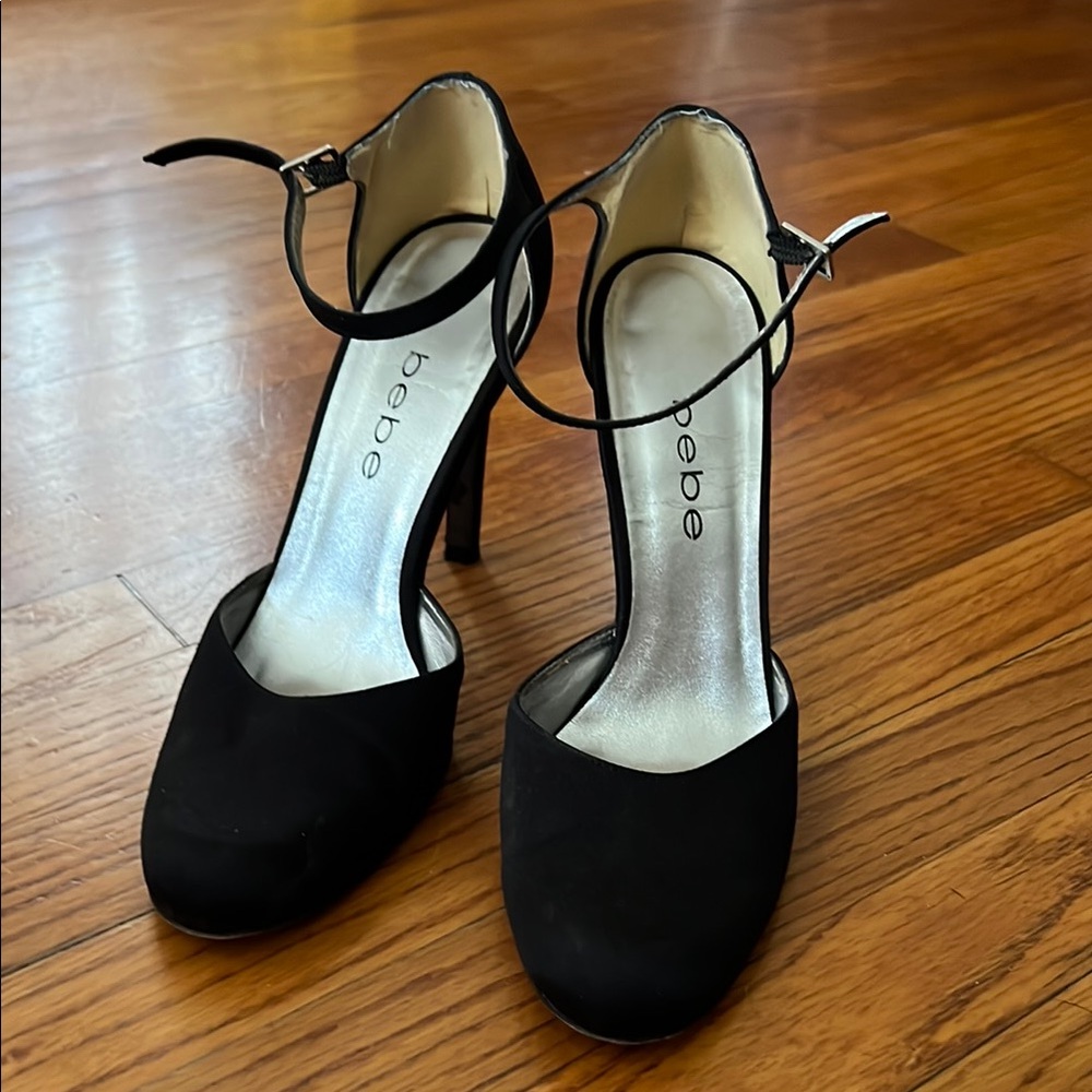 Bebe Black Ankle Strap Heels